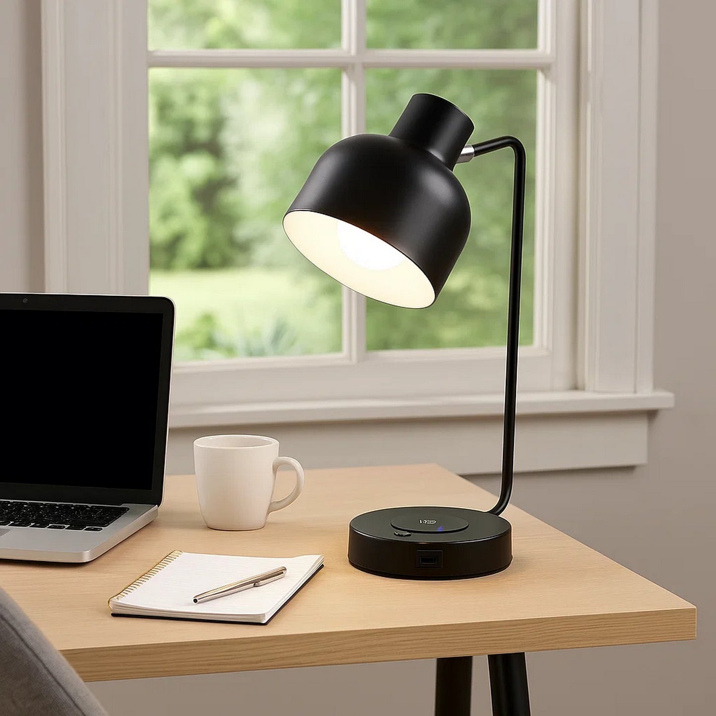 Metal Table Lamp | 15" | Adjustable | Wireless Charging | Black