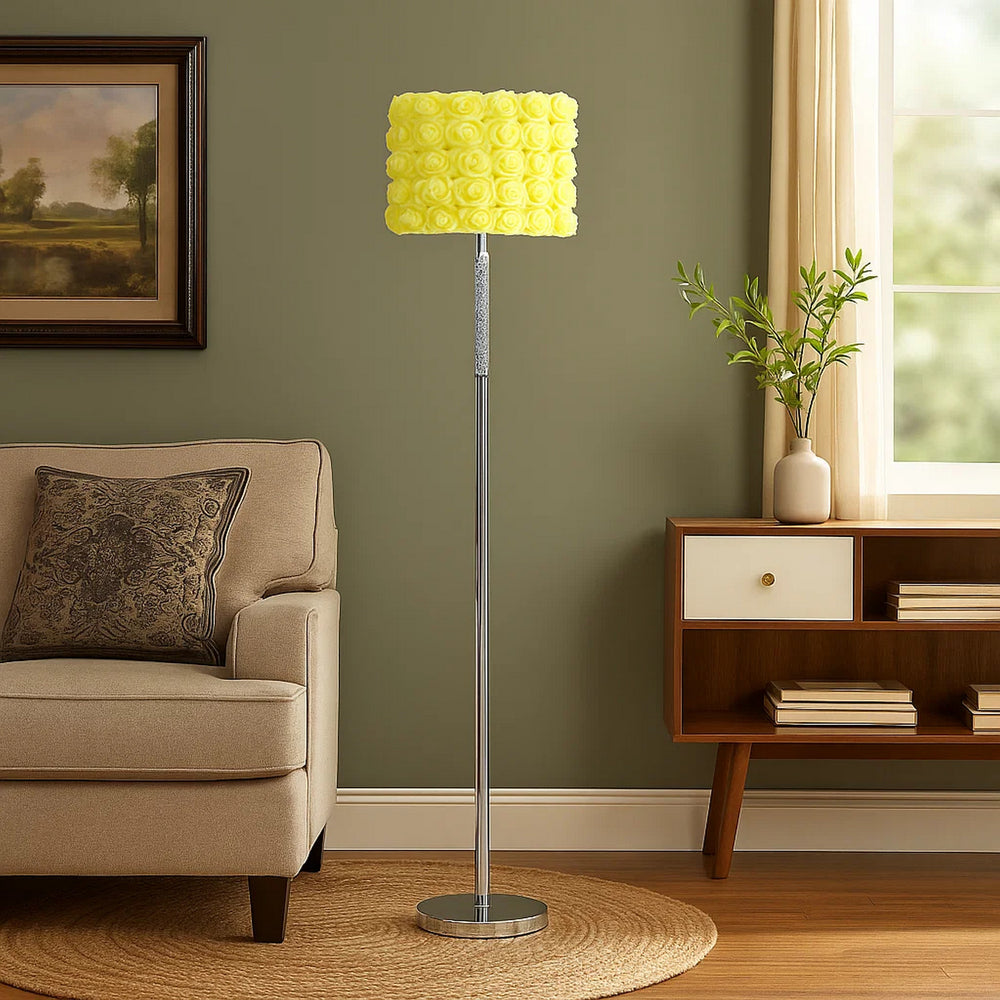 Finn Floor Lamp | 63" | Rose Shade | Glam | Yellow, Silver