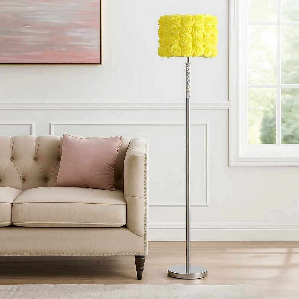 Finn Floor Lamp | 63" | Rose Shade | Glam | Yellow, Silver