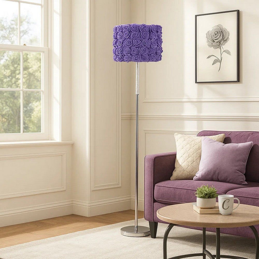 Finn Floor Lamp | 63" | Rose Shade | Glam | Purple, Silver