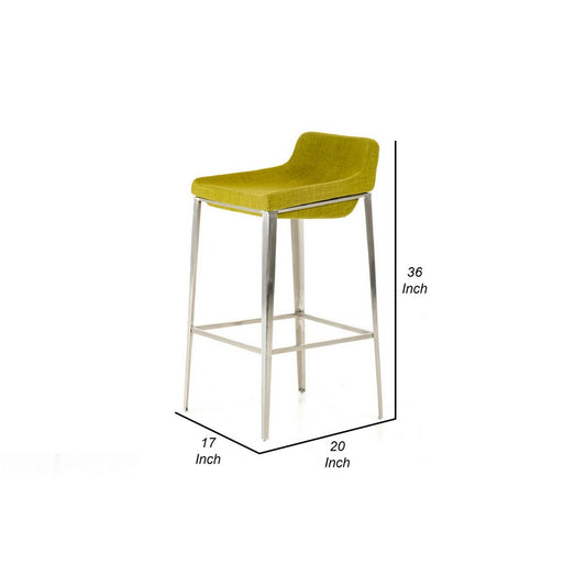 Cid 30 Inch Modern Bar Stool, Low Back, Metal Legs, Green By Casagear Home