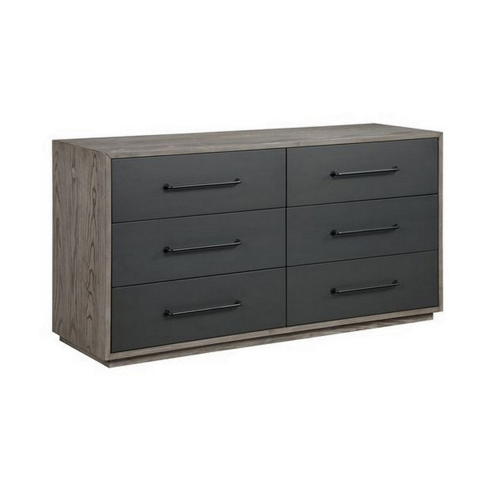 60 Inch Minimalistic 6 Drawer Wood Dresser, Subtle Grain Details, Gray By Casagear Home