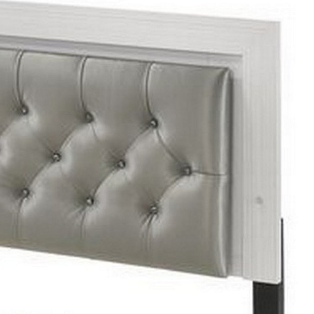 Elegant Queen Size Bed LED Trim Button Tufted Headboard White BM279141