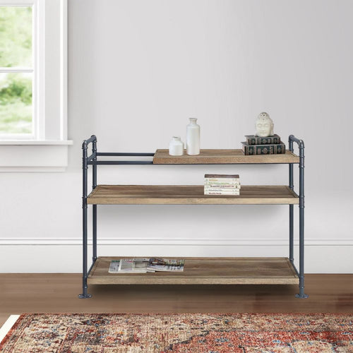 Ley 48 Inch 3 Tier Industrial Style Bookshelf, Metal, Brown, Black