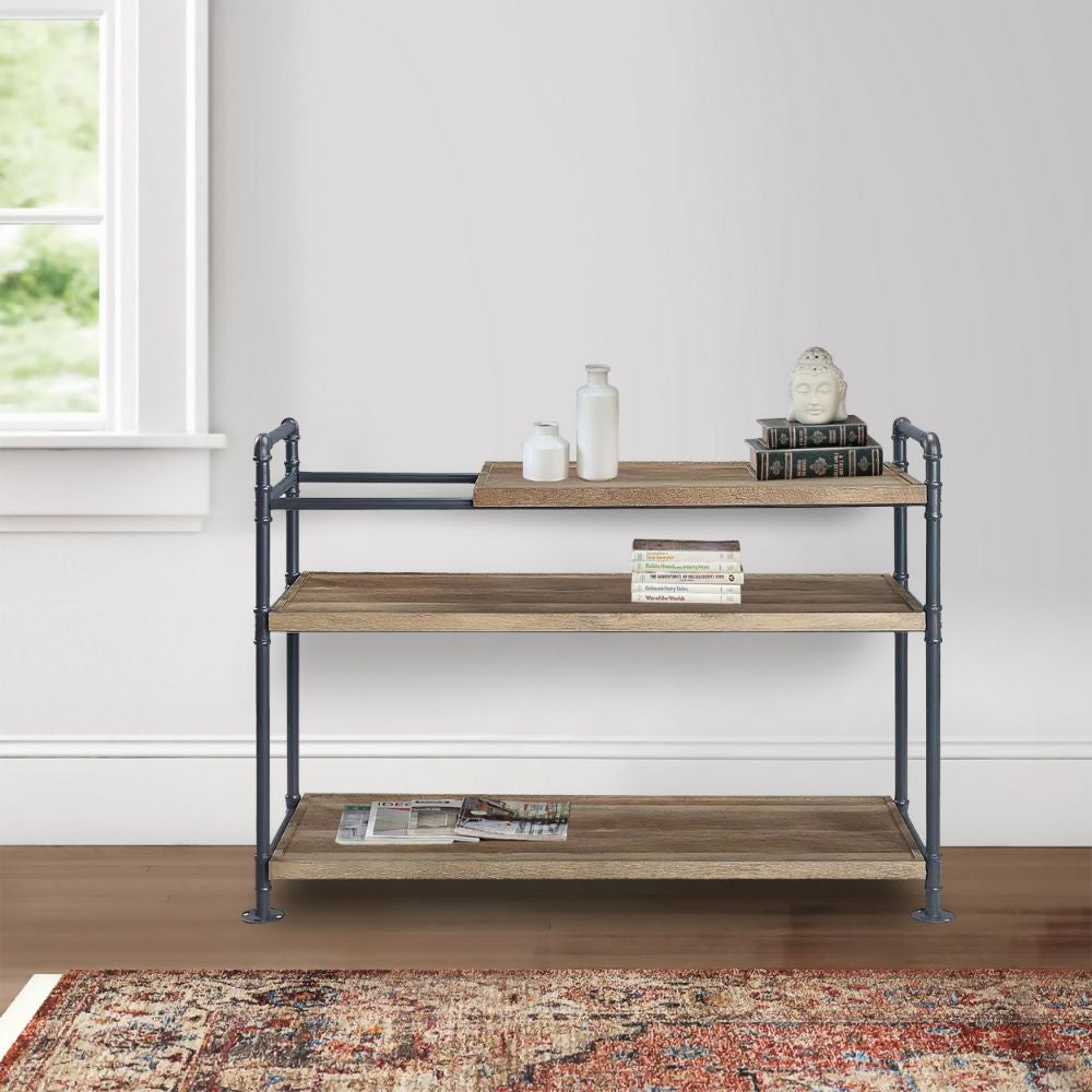 Ley 48 Inch 3 Tier Industrial Style Bookshelf, Metal, Brown, Black