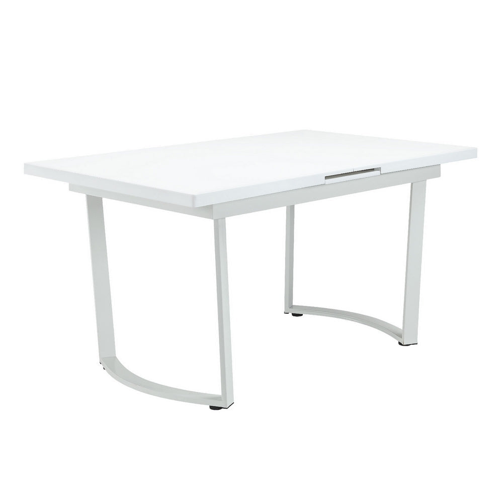 Tony 72 Inch Rectangular Wood Dining Table, Leaf Extension, Metal, White