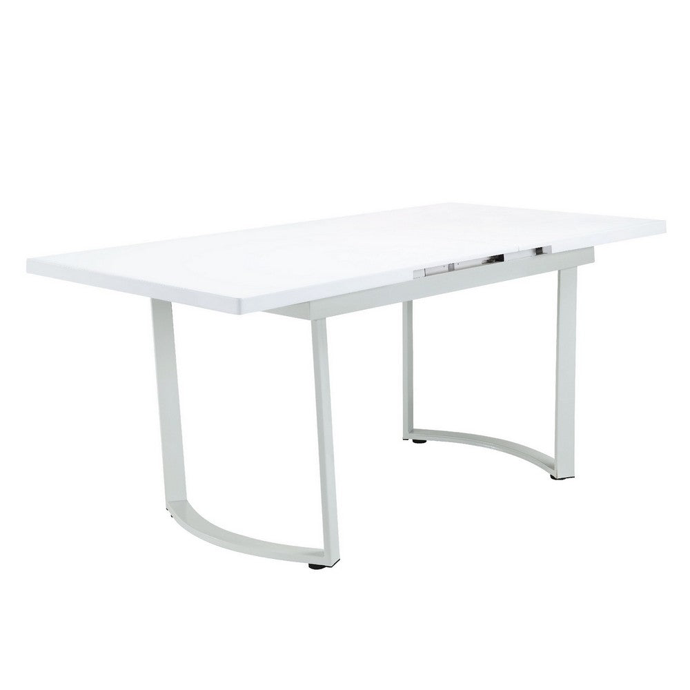 Tony 72 Inch Rectangular Wood Dining Table, Leaf Extension, Metal, White