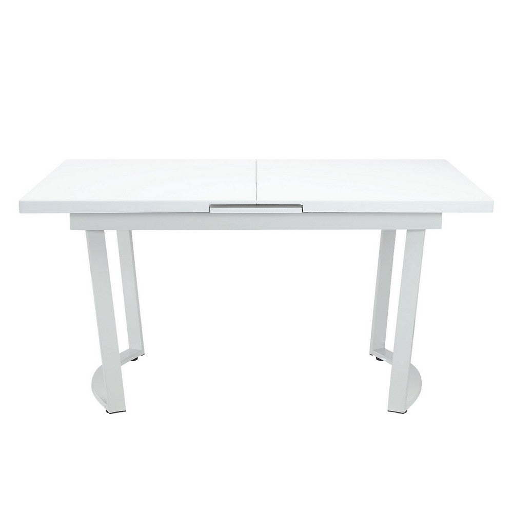 Tony 72 Inch Rectangular Wood Dining Table, Leaf Extension, Metal, White