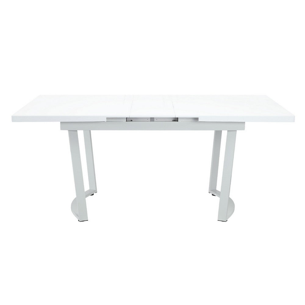 Tony 72 Inch Rectangular Wood Dining Table, Leaf Extension, Metal, White