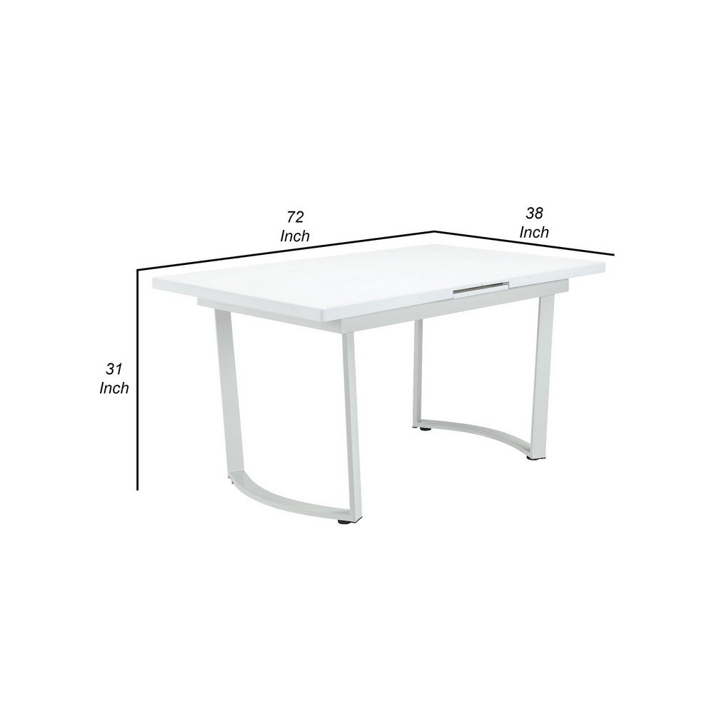 Tony 72 Inch Rectangular Wood Dining Table, Leaf Extension, Metal, White