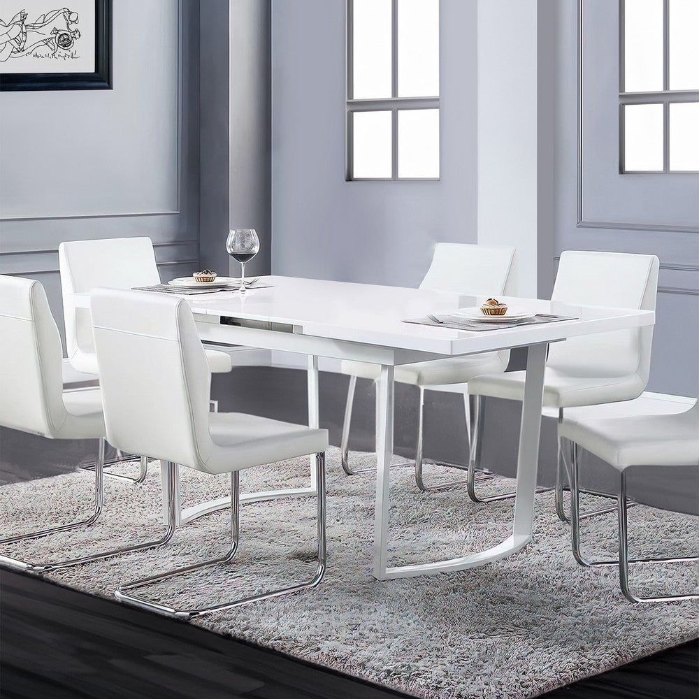 Tony 72 Inch Rectangular Wood Dining Table, Leaf Extension, Metal, White