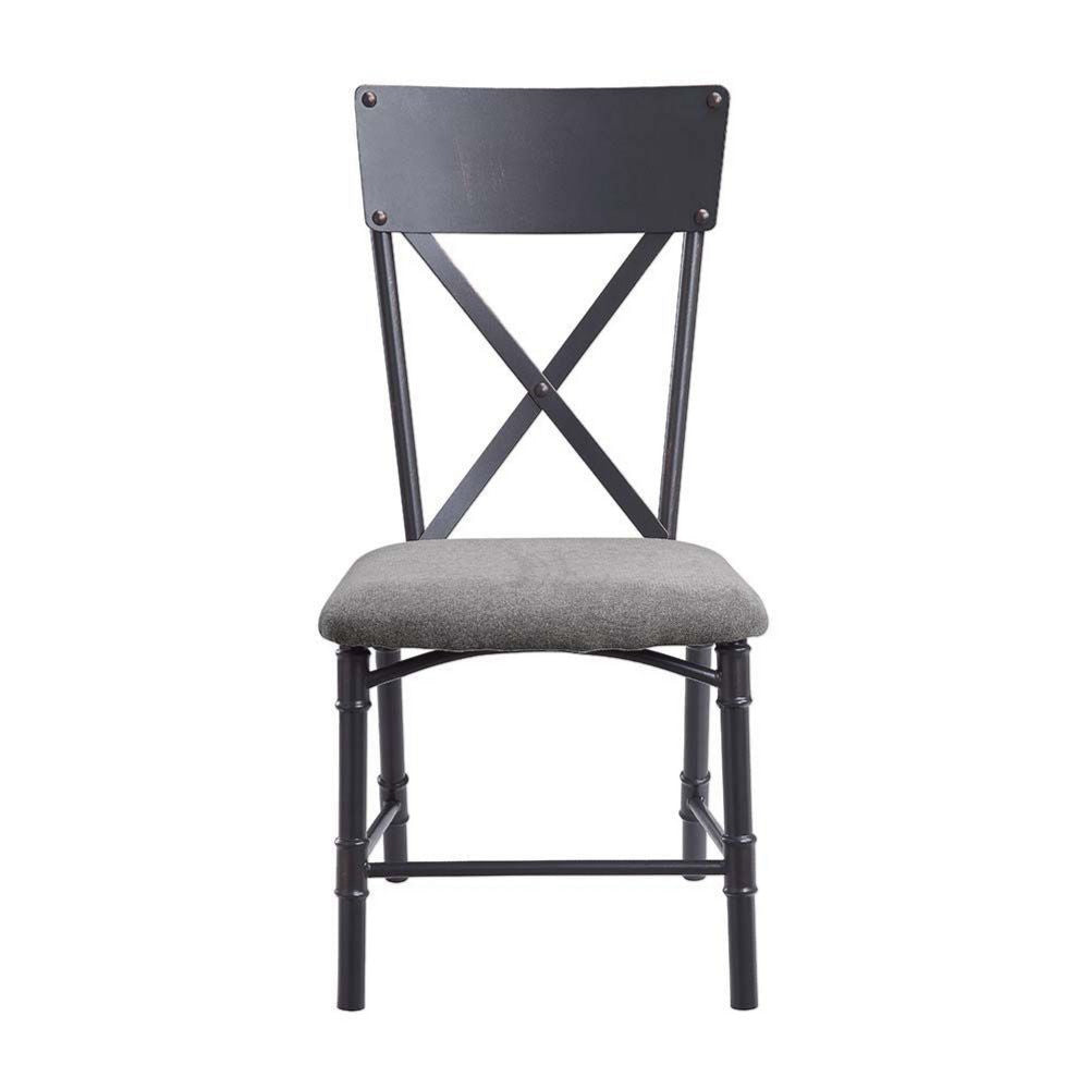 21 Inch Metal Dining Side Chair Fabric Seat X Back Set of 2 Gray BM279172