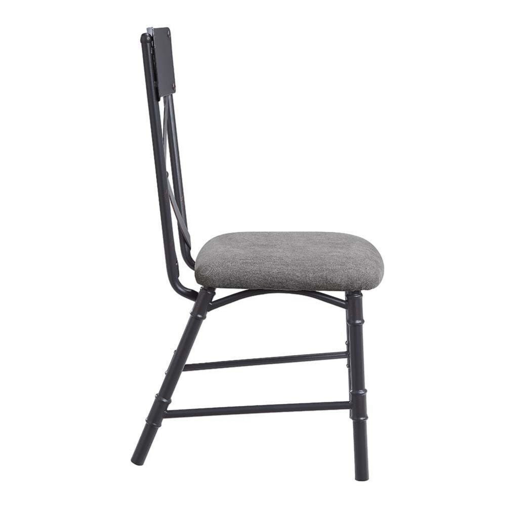 21 Inch Metal Dining Side Chair Fabric Seat X Back Set of 2 Gray BM279172