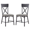 21 Inch Metal Dining Side Chair, Fabric Seat, X Back, Set of 2, Gray