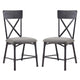 21 Inch Metal Dining Side Chair, Fabric Seat, X Back, Set of 2, Gray