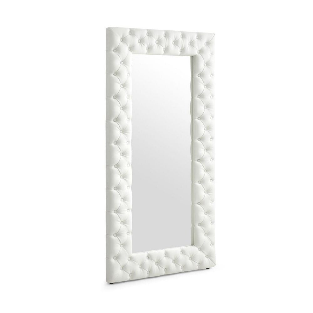 Cid 80 Inch Full Length Floor Mirror, Tufted Faux Leather Frame, White By Casagear Home