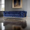 Reno Joni Sofa | 97" | Chesterfield | Velour Fabric | Blue, Gold