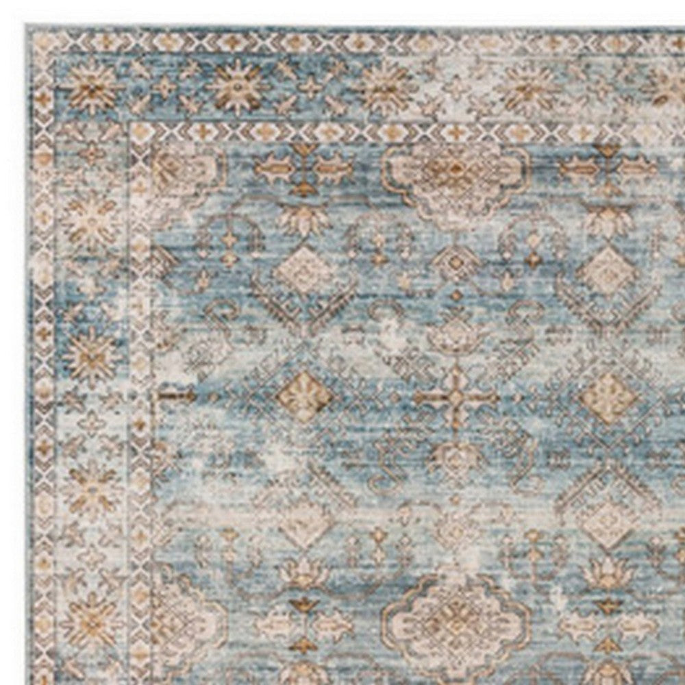 Mia 7 x 5 Medium Soft Fabric Floor Area Rug Washable Vintage Two Tone Border Design By Casagear Home BM279706