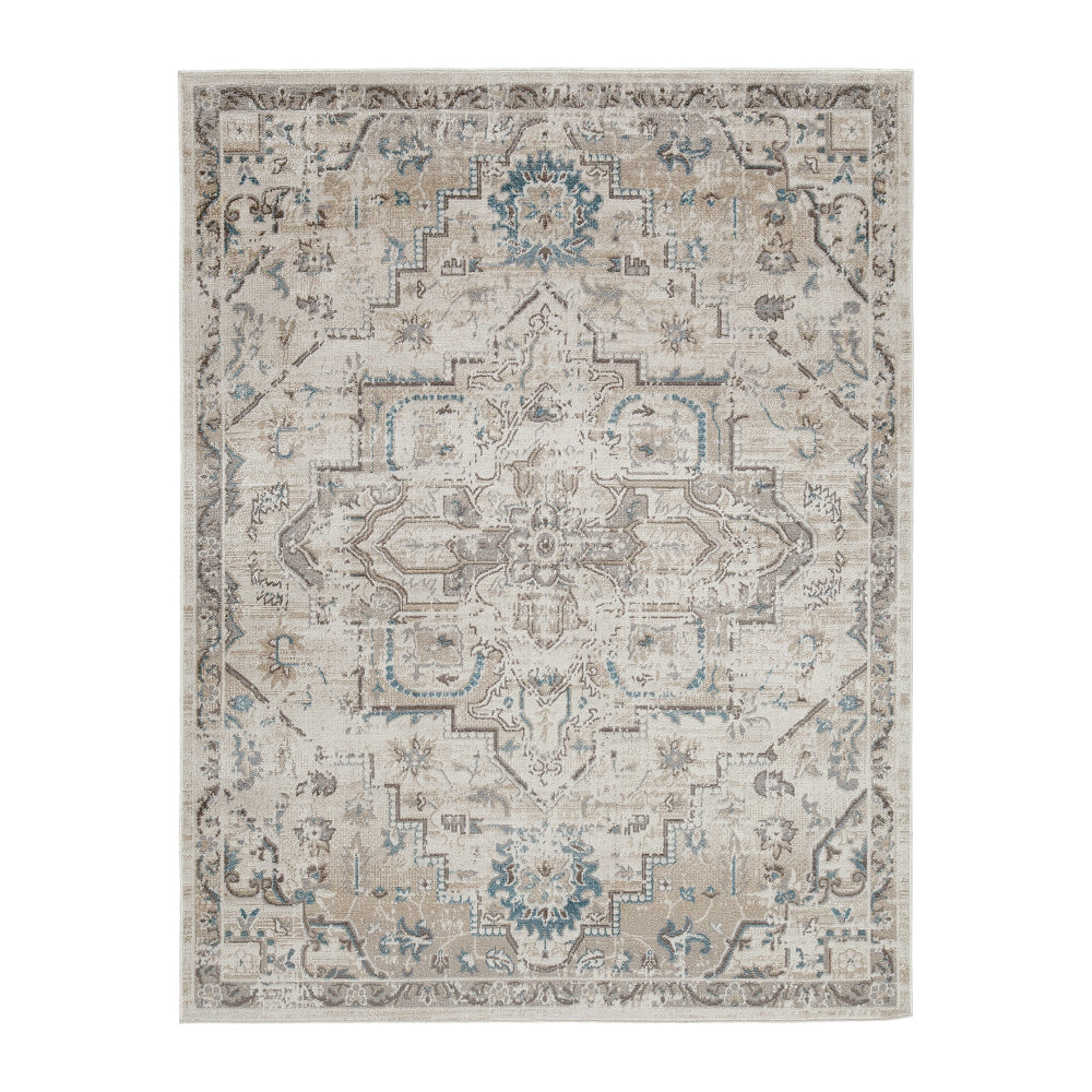 Tyra 5 x 7 Medium Soft Polyester Fabric Floor Area Rug, Washable, Medallion Pattern, Multicolor By Casagear Home