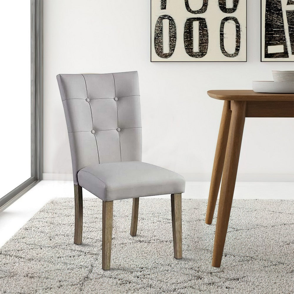 Lui 26 Inch Modern Side Chair, Button Tufted Back, Set of 2, White, Oak