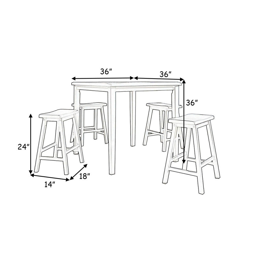 Gael 36 Inch Counter Height Square Dining Table Set 4 Stools Wood White By Casagear Home BM280257