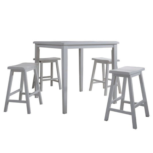 Gael Dining Set | 36" Table | 4 Counter Stools | Wood | White