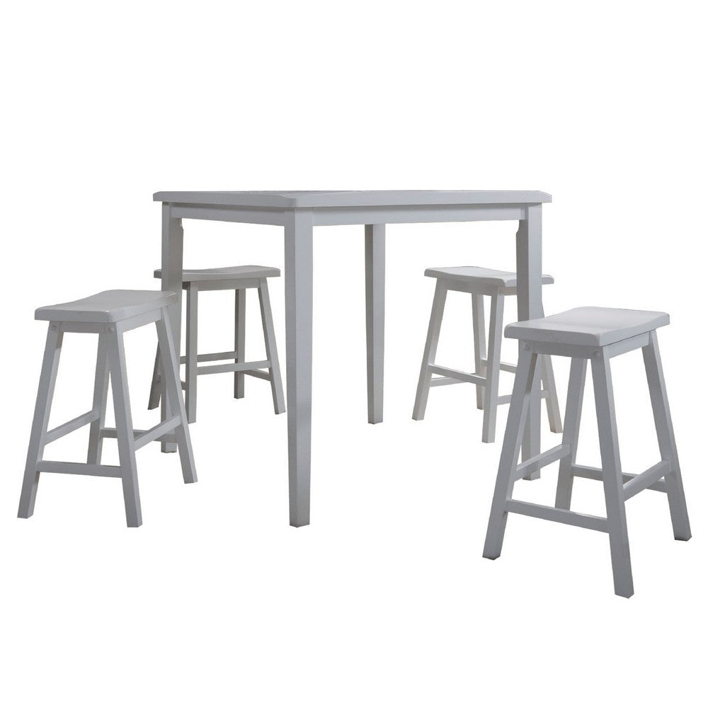 Gael Dining Set | 36" Table | 4 Counter Stools | Wood | White