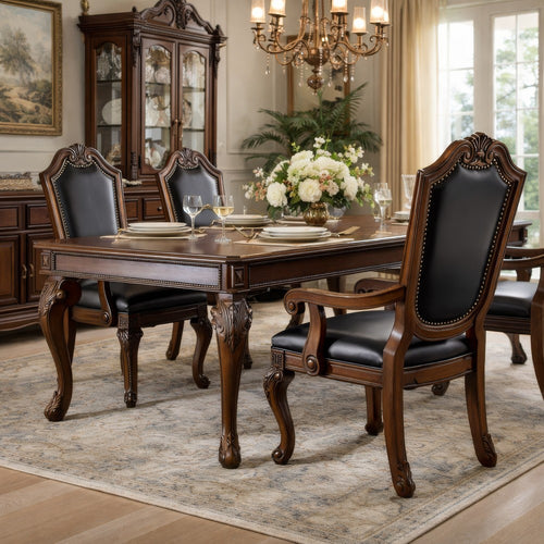 Loki 28 Inch Dining Armchair, Nailhead Trim, Faux Leather, Set of 2, Brown