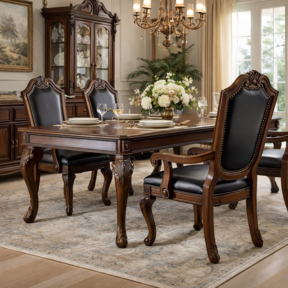 Loki 28 Inch Dining Armchair, Nailhead Trim, Faux Leather, Set of 2, Brown