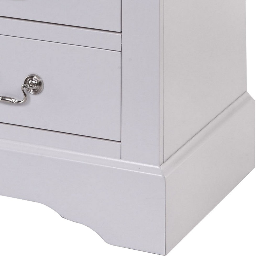 24 Inch Modern Classic Nightstand, 2 Drawers, Drop Handles, Wood, White By Casagear Home