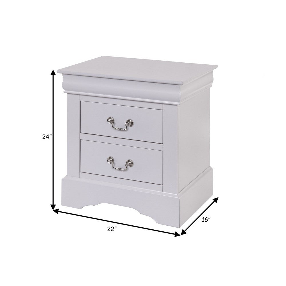 24 Inch Modern Classic Nightstand, 2 Drawers, Drop Handles, Wood, White By Casagear Home