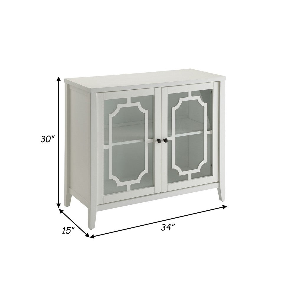 34 Inch Wood Accent Cabinet Console, 2 Glass Doors, 1 Shelf, White