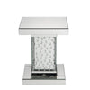 Pali 20 Inch Square Pedestal End Table, Mirrored, Faux Crystal Inlay, Silver