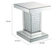 Pali 20 Inch Square Pedestal End Table, Mirrored, Faux Crystal Inlay, Silver
