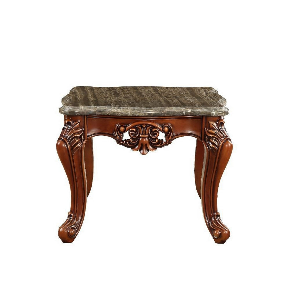 30 Inch Classic Square Marble Top End Table Cabriole Legs Gray Brown BM280273