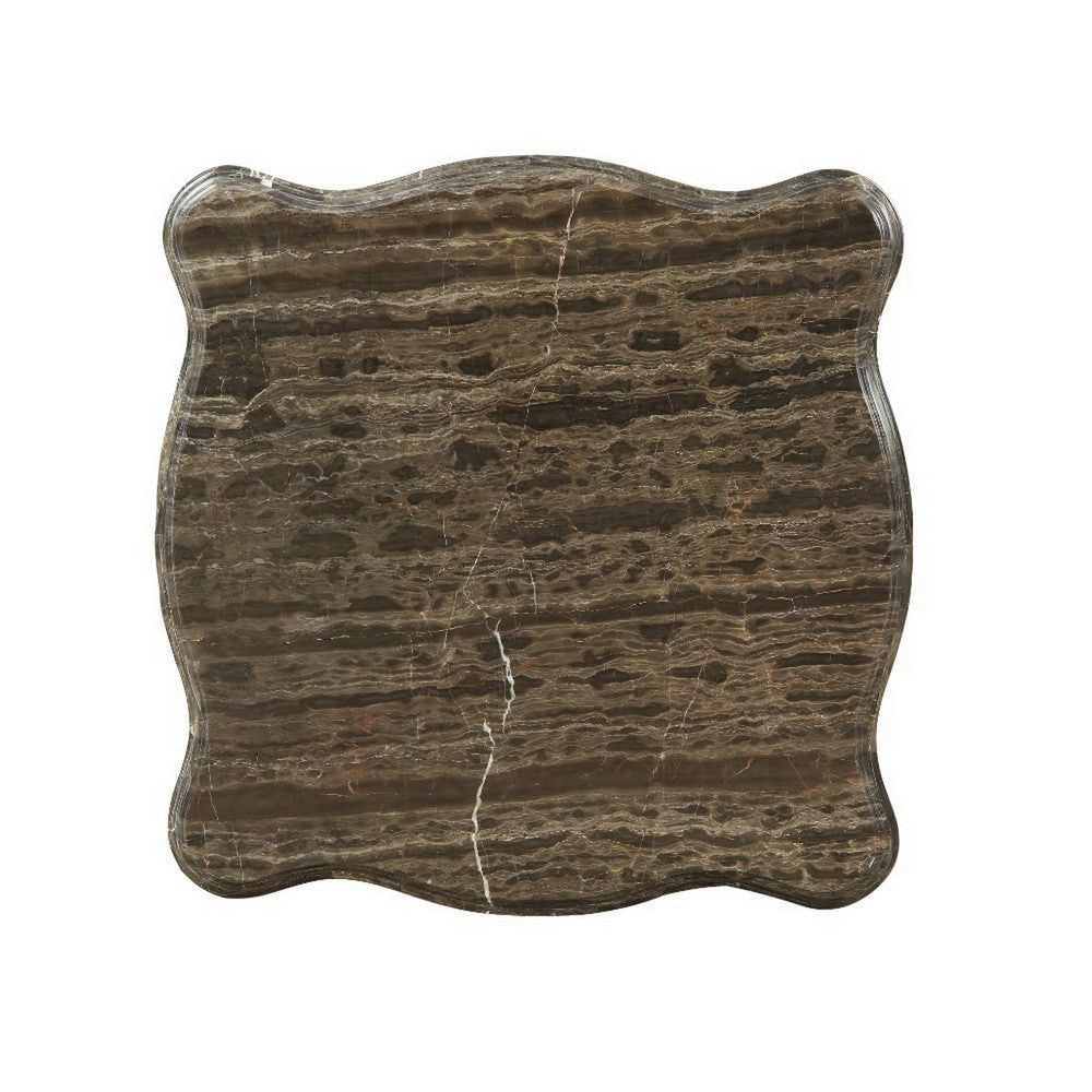 30 Inch Classic Square Marble Top End Table Cabriole Legs Gray Brown BM280273