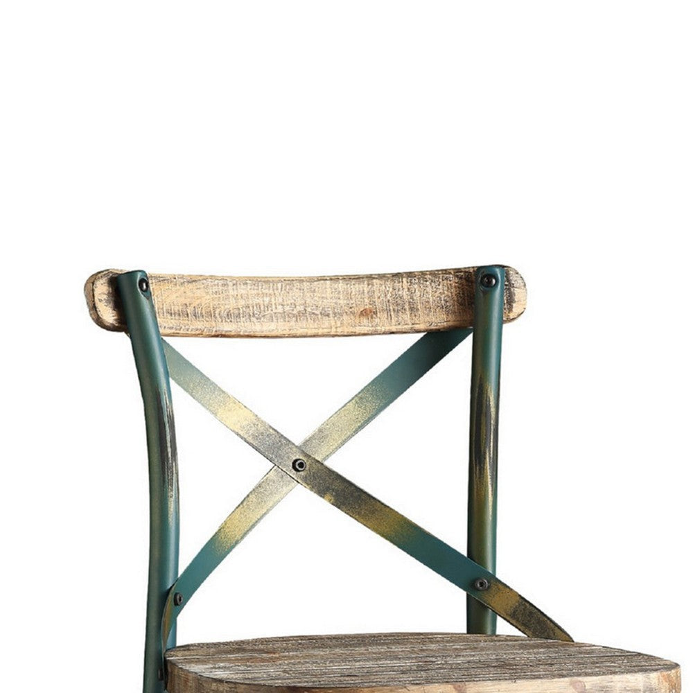 Chad 29 Inch Modern Bar Height Chair Footrest X Backrest Green Oak Wood BM280274