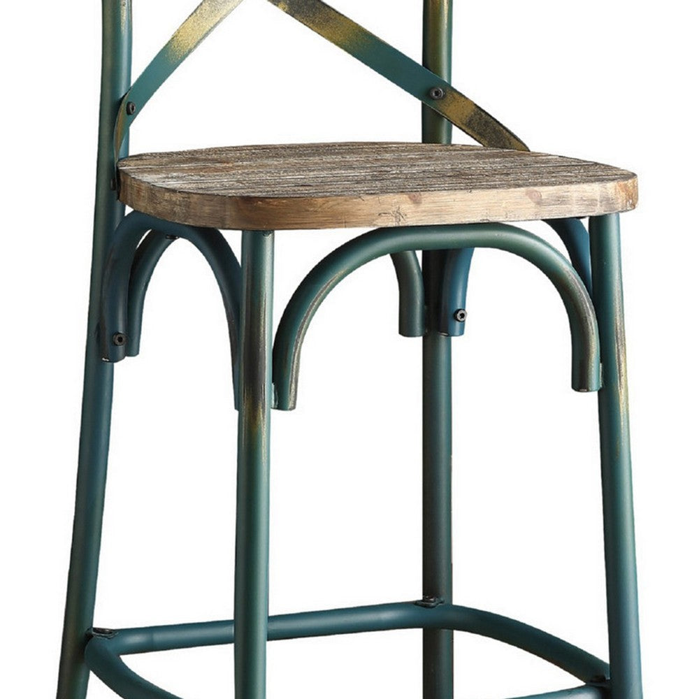 Chad 29 Inch Modern Bar Height Chair Footrest X Backrest Green Oak Wood BM280274