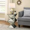 End Table | 20" | Mirror Top | Geometric Pedestal Base | Silver