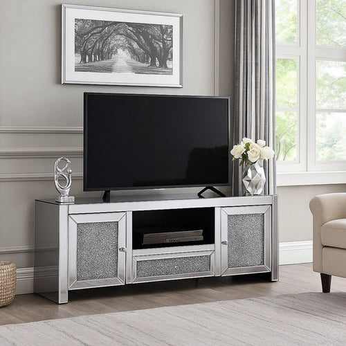 Noe TV Console | 59" | Faux Diamond Inlay | Silver