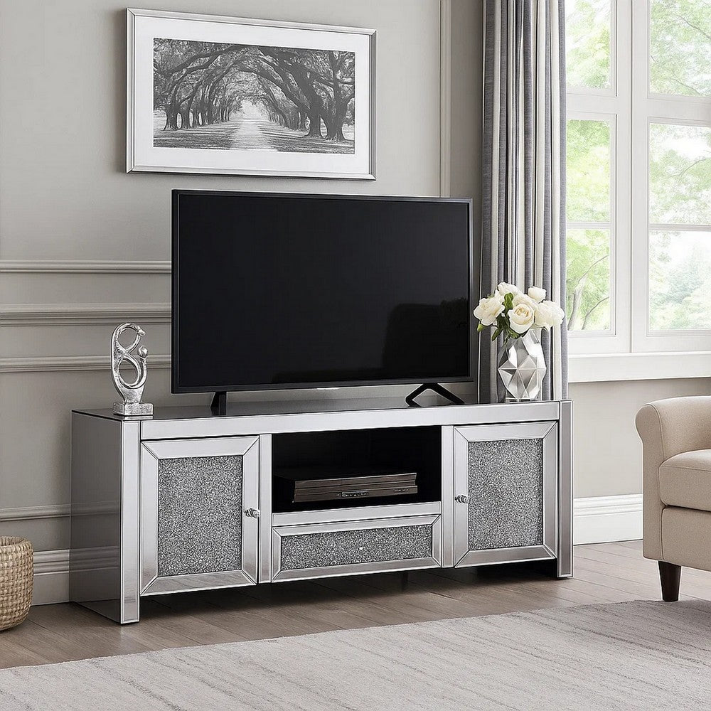 Noe TV Console | 59" | Faux Diamond Inlay | Silver