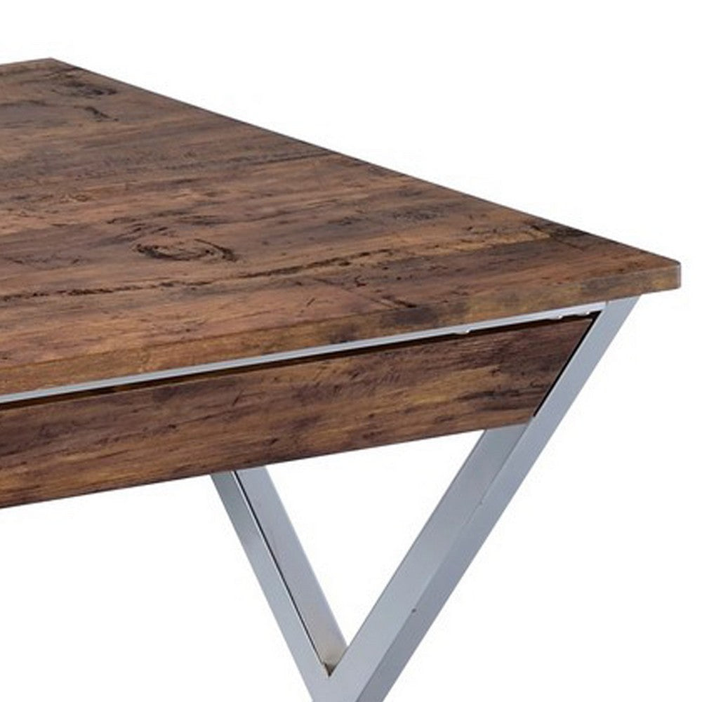 36 Inch Modern Office Desk 2 Drawers X Shape Frame Wood Oak Chrome BM280281