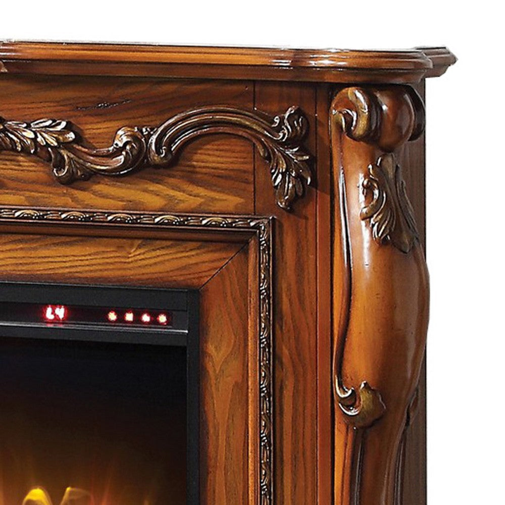 Ally 47 Inch Electric Fireplace Scrolled Trim Remote Timer Oak Brown BM280285