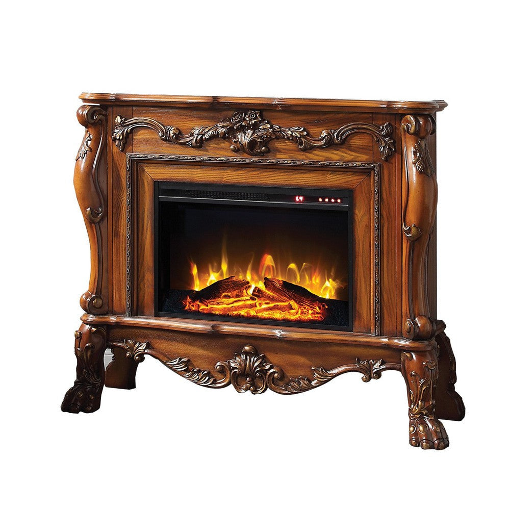 Ally 47 Inch Electric Fireplace, Scrolled Trim, Remote, Timer, Oak Brown