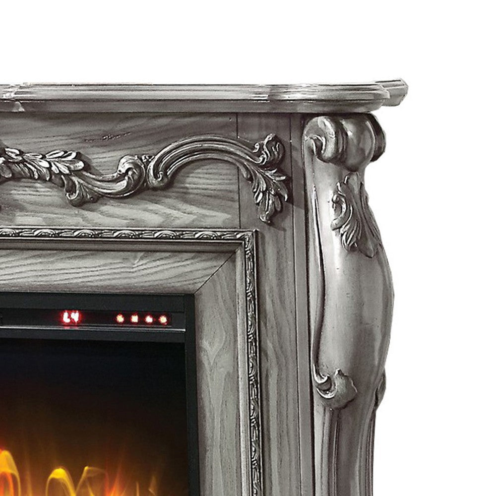 Ally 47 Inch Classic Electric Fireplace Scrolled Trim Remote Timer Gray BM280286