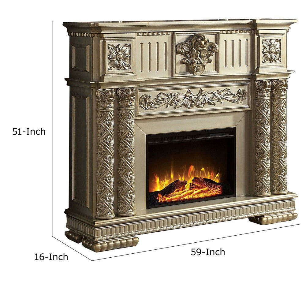 Jess 59 Inch Classical Electric Fireplace Carved Remote Timer Gold By Casagear Home BM280287