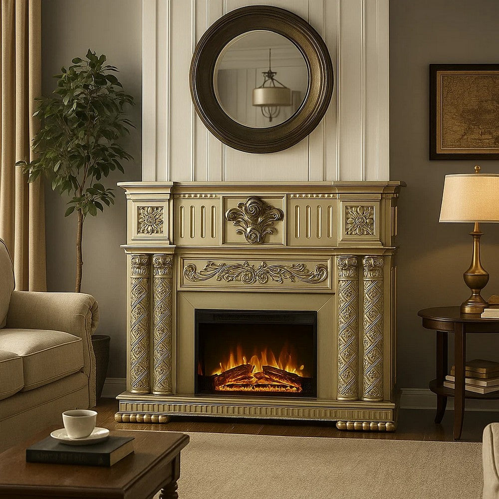 Jess Electric Fireplace | 59" | Carved | Remote | Gold