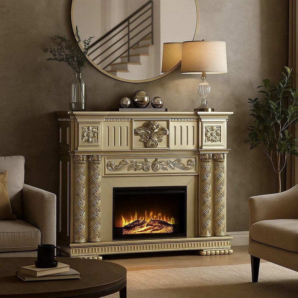 Jess Electric Fireplace | 59" | Carved | Remote | Gold