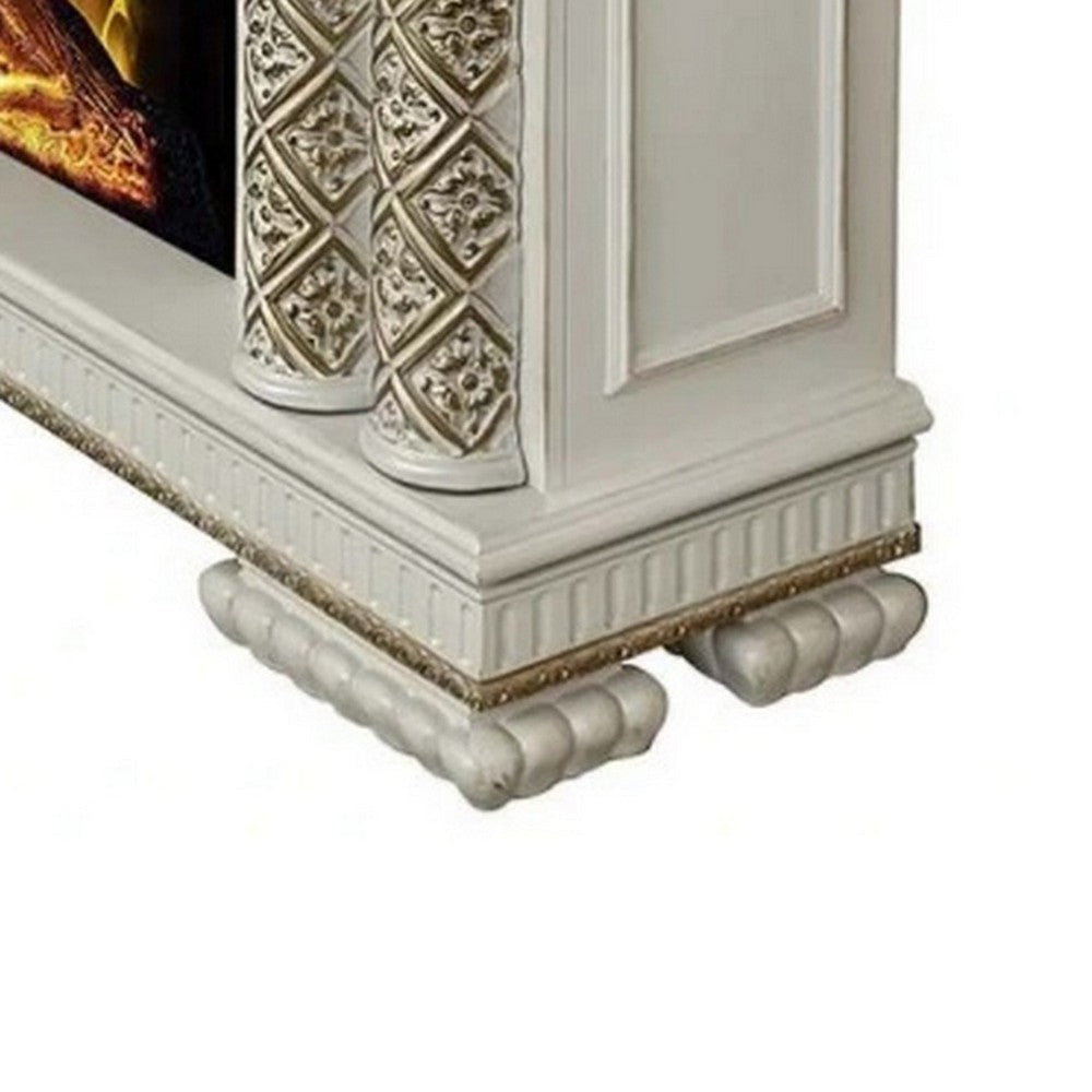 Jess 59 Inch Classical Electric Fireplace Carved Remote Pearl White By Casagear Home BM280289