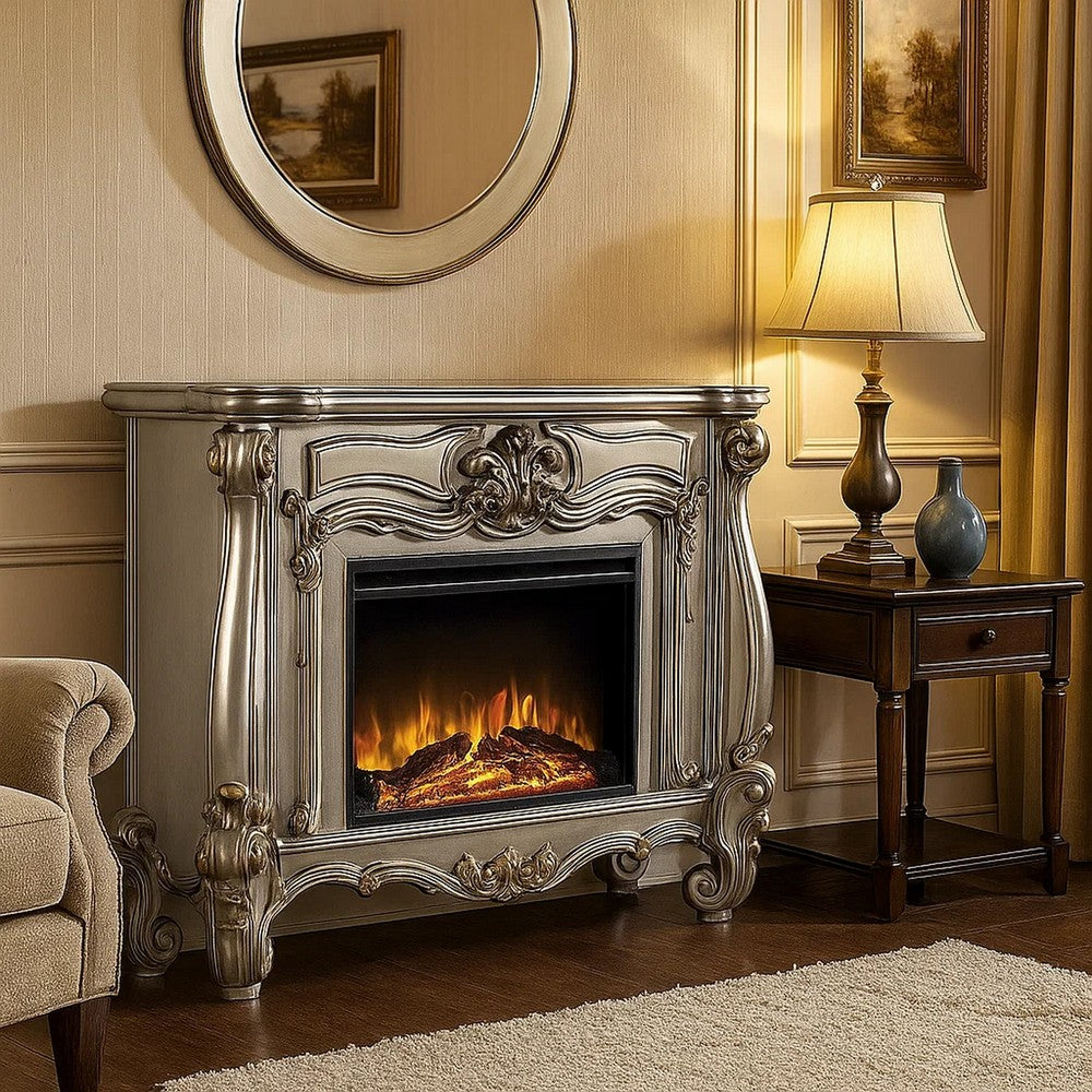 Kai 47 Inch Classical Elegant Electric Fireplace, Remote, Timer, Silver